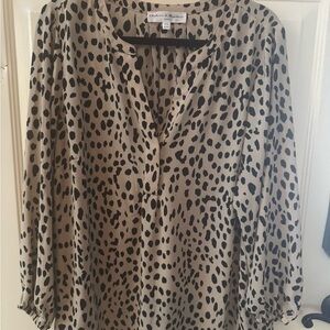 Chelsea & Theodore Animal Print Blouse - Black and Tan